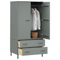 Thumbnail for Kleiderschrank OSLO Metallbeine Grau 90x55x172,5cm Massivholz