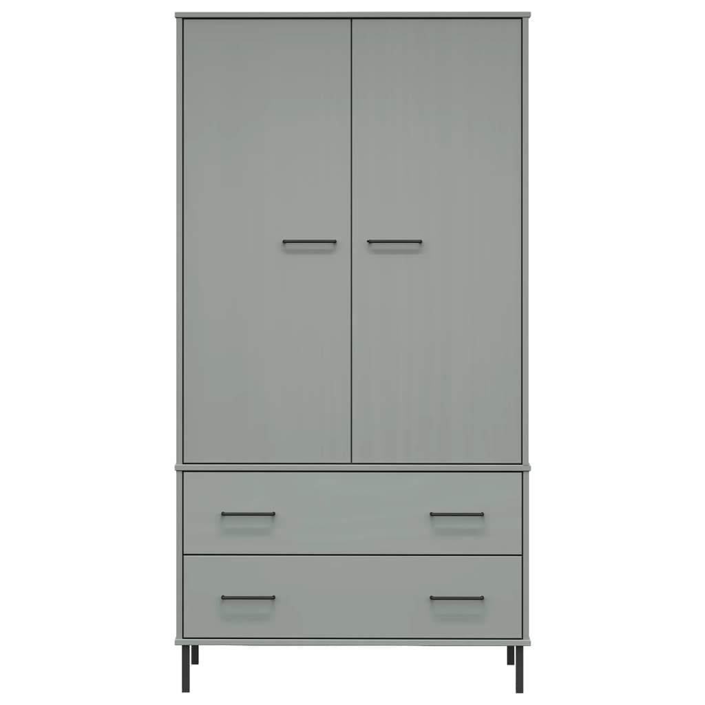 Kleiderschrank OSLO Metallbeine Grau 90x55x172,5cm Massivholz