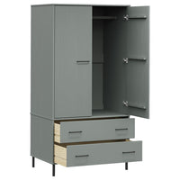 Thumbnail for Kleiderschrank OSLO Metallbeine Grau 90x55x172,5cm Massivholz