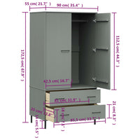 Thumbnail for Kleiderschrank OSLO Metallbeine Grau 90x55x172,5cm Massivholz