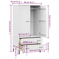 Thumbnail for Kleiderschrank OSLO Metallbeine Weiß 90x55x172,5 cm Massivholz