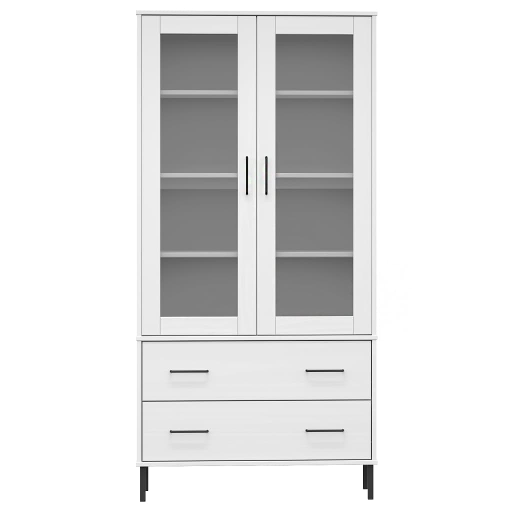 Bücherschrank OSLO Metallbeine Weiß 85x35x172,5 cm Massivholz