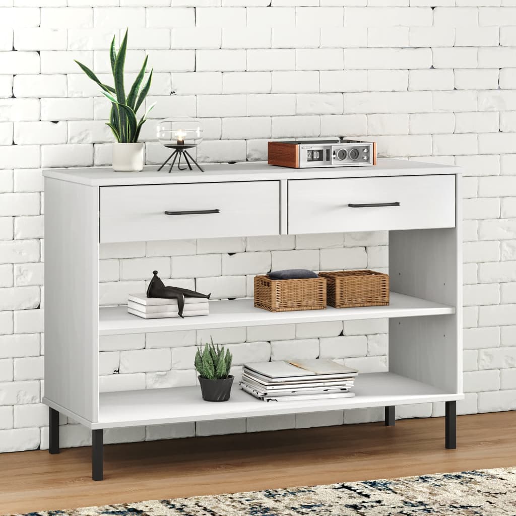 Konsolenschrank OSLO mit Metallbeinen Weiß Massivholz Kiefer