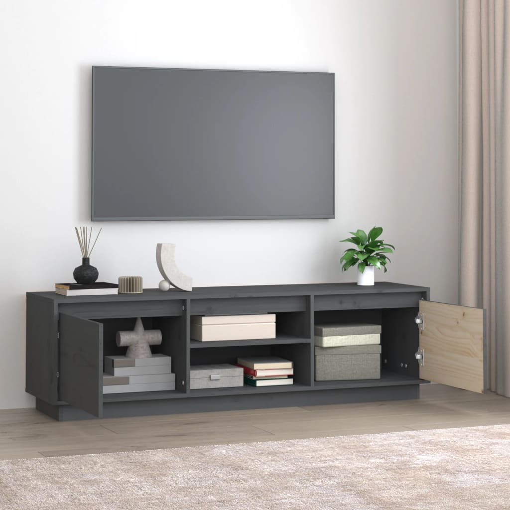 TV-Schrank Grau 140x35x40 cm Massivholz Kiefer