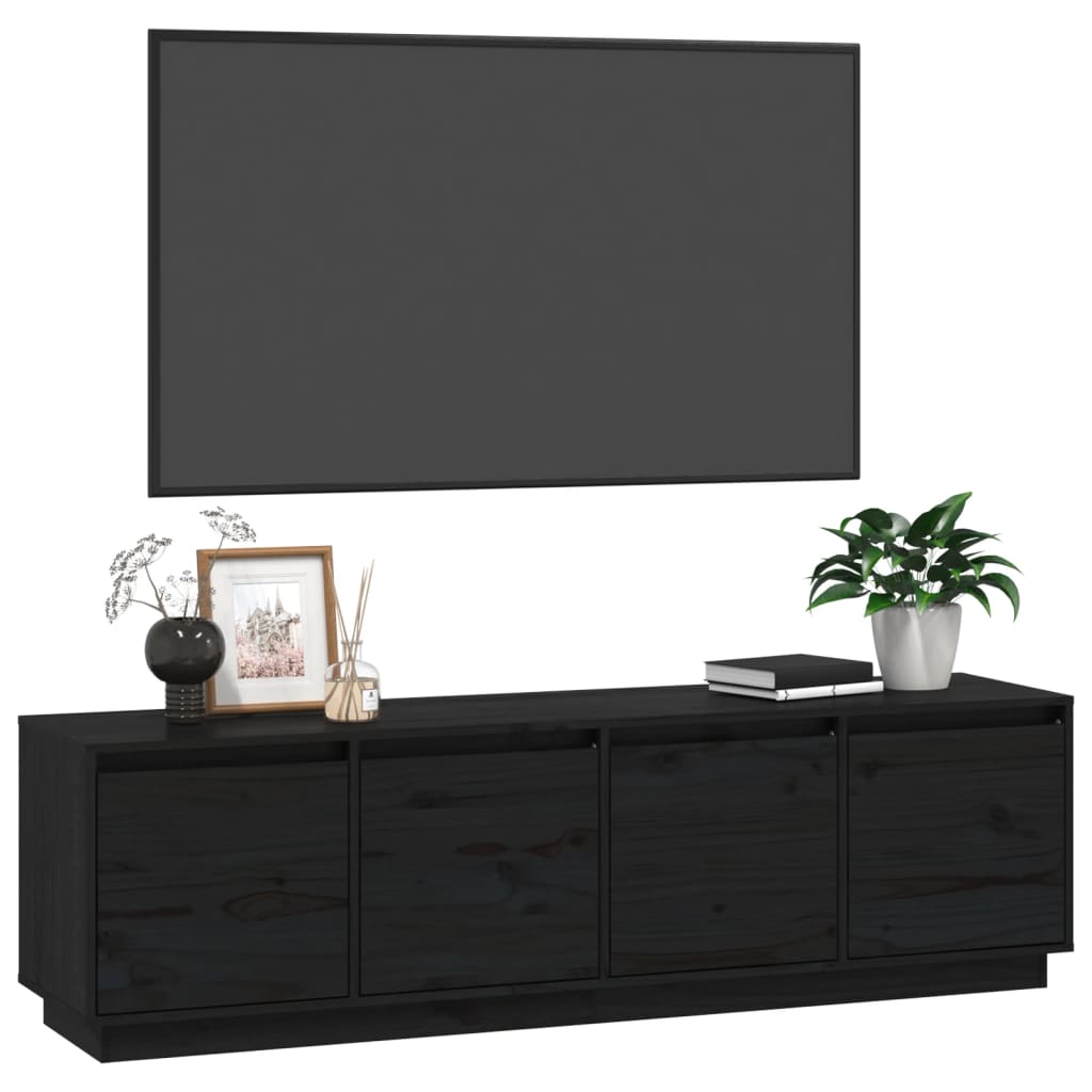 TV-Schrank Schwarz 156x37x45 cm Massivholz Kiefer