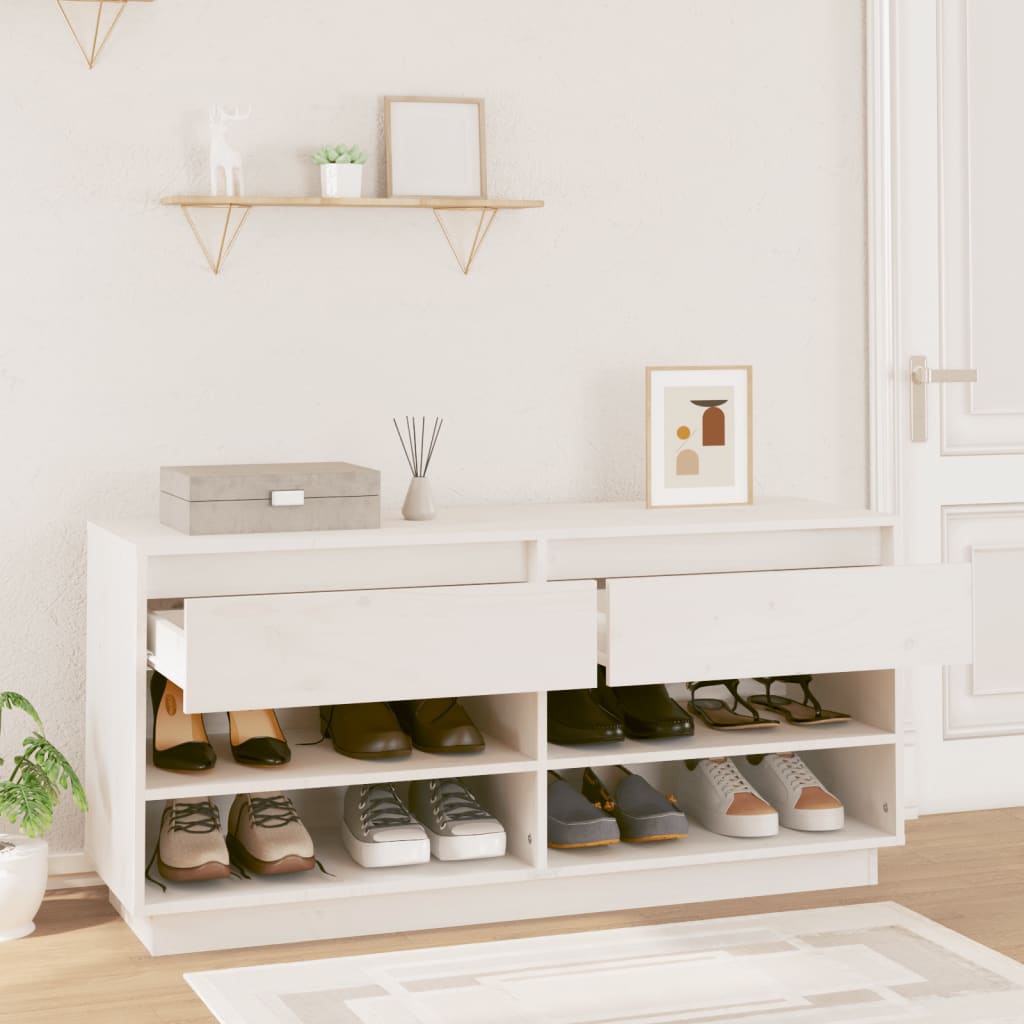 Schuhregal Weiß 110x34x52 cm Massivholz Kiefer