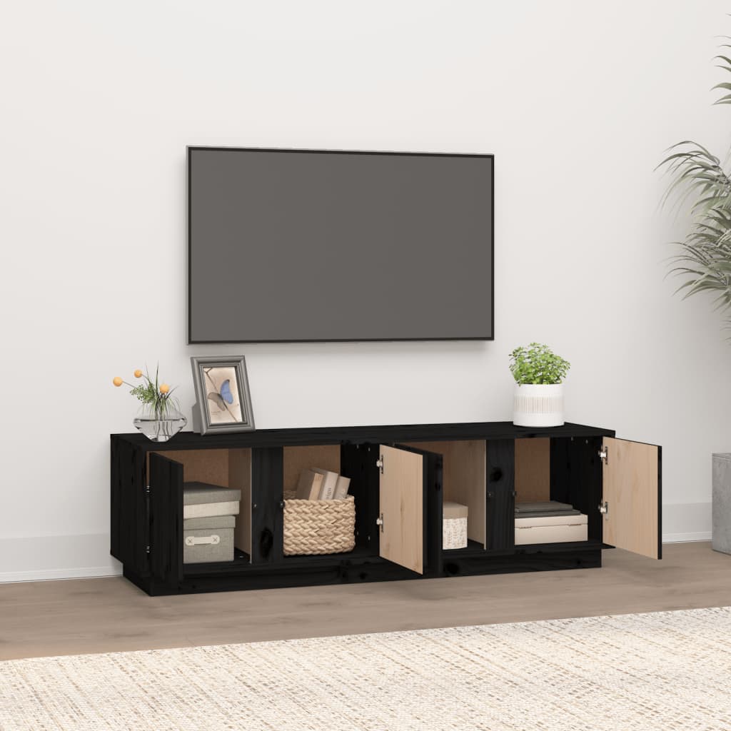 TV-Schrank Schwarz 140x40x40 cm Massivholz Kiefer