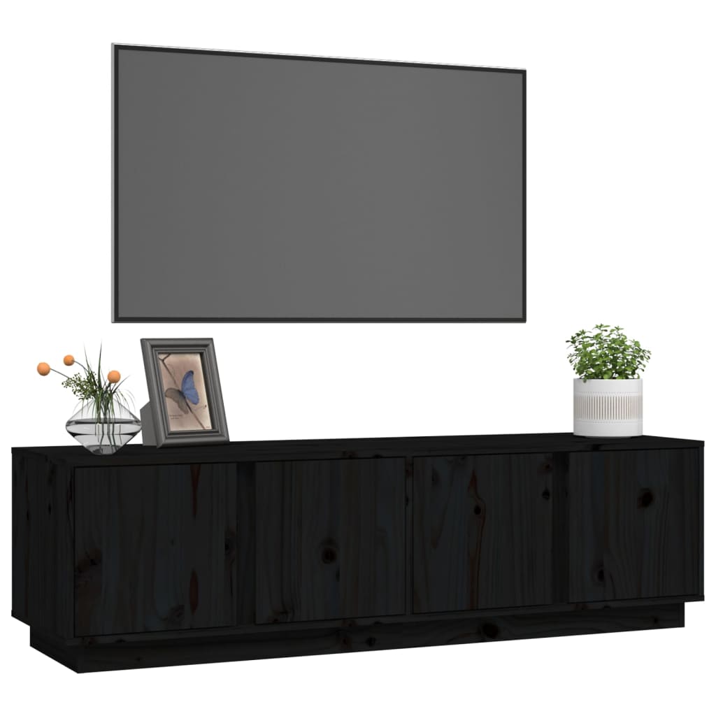 TV-Schrank Schwarz 140x40x40 cm Massivholz Kiefer