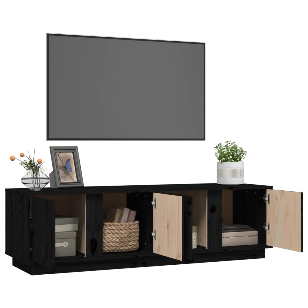TV-Schrank Schwarz 140x40x40 cm Massivholz Kiefer