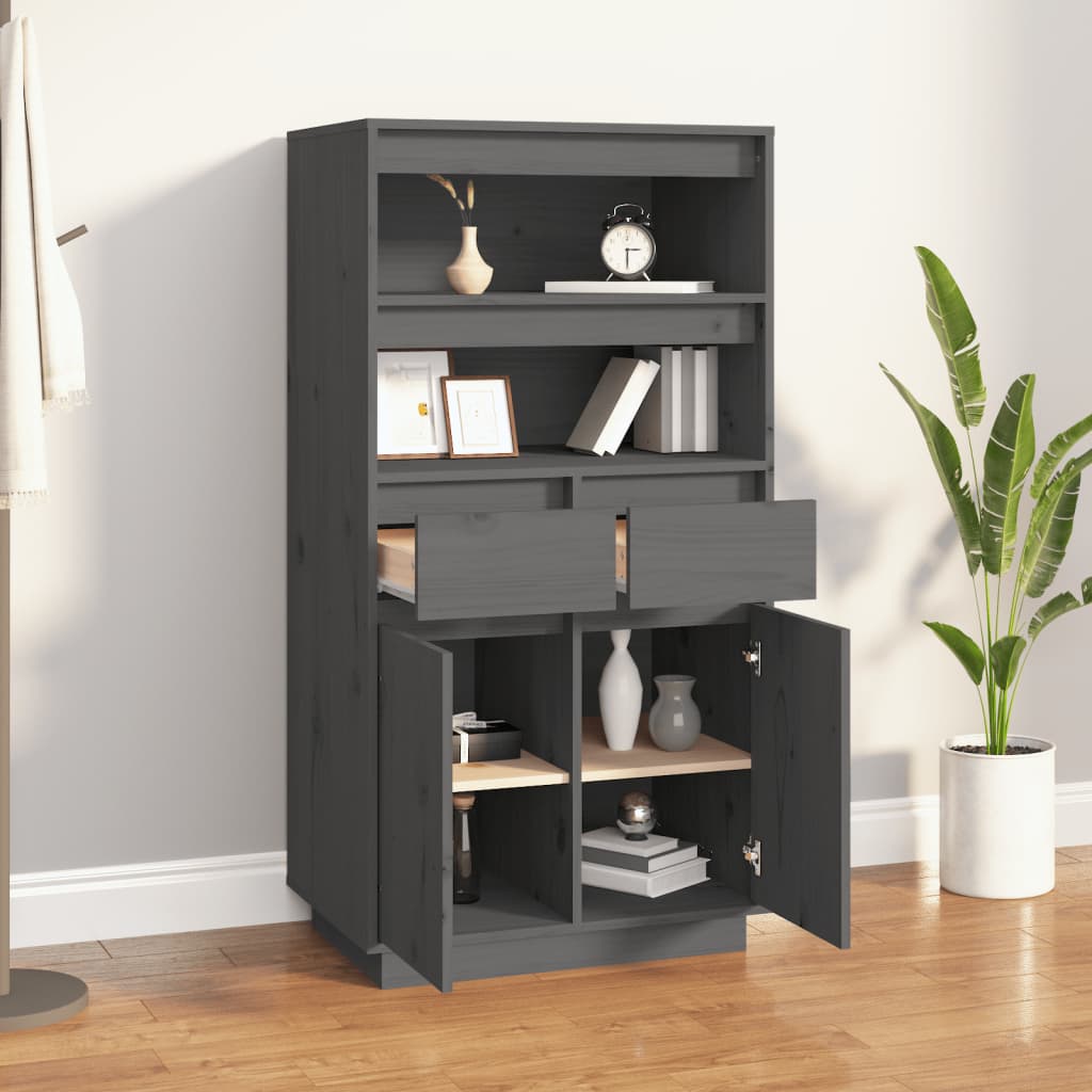 Highboard Grau 60x40x116,5 cm Massivholz Kiefer
