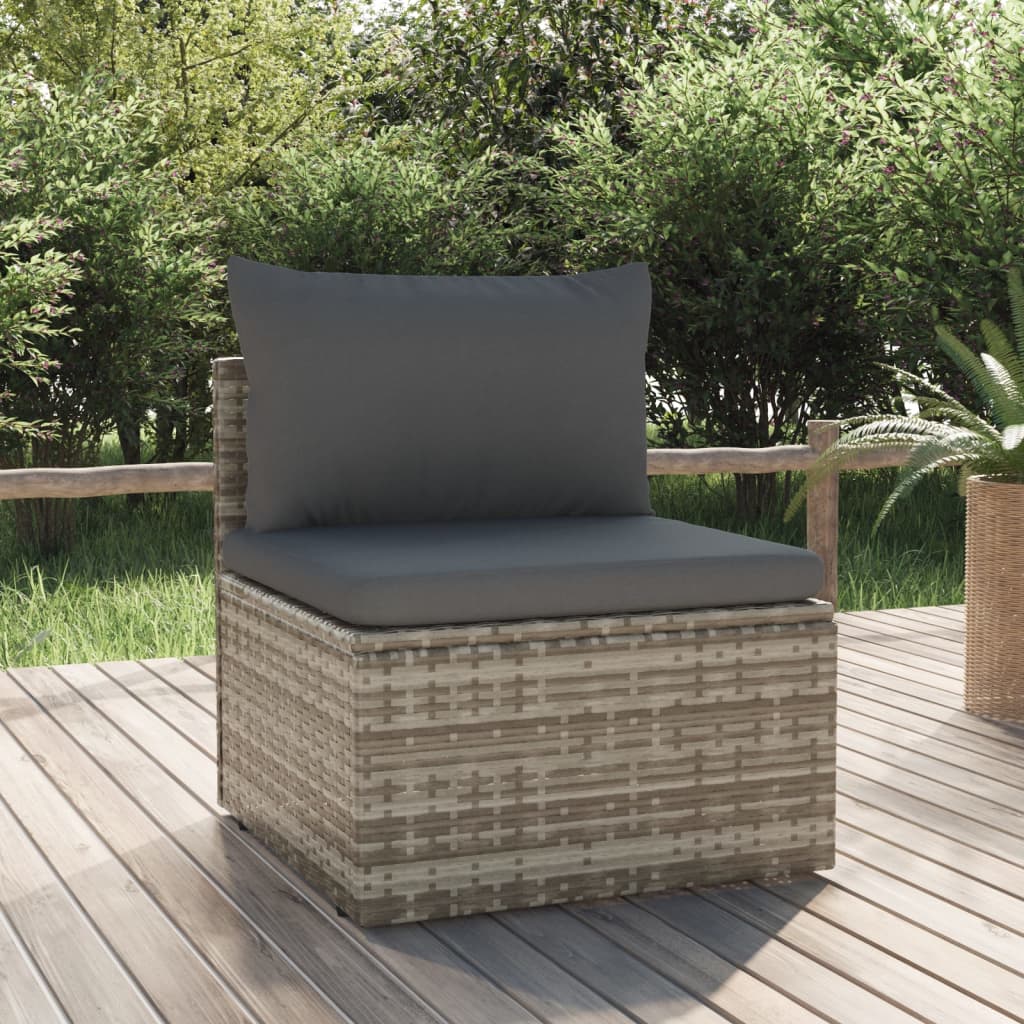 Garten-Mittelsofa mit Kissen Grau 57x57x56 cm Poly Rattan