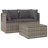 Thumbnail for 3-tlg. Garten-Lounge-Set mit Kissen Grau Poly Rattan