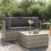 Thumbnail for 3-tlg. Garten-Lounge-Set mit Kissen Grau Poly Rattan