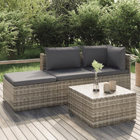 Thumbnail for 4-tlg. Garten-Lounge-Set mit Kissen Grau Poly Rattan