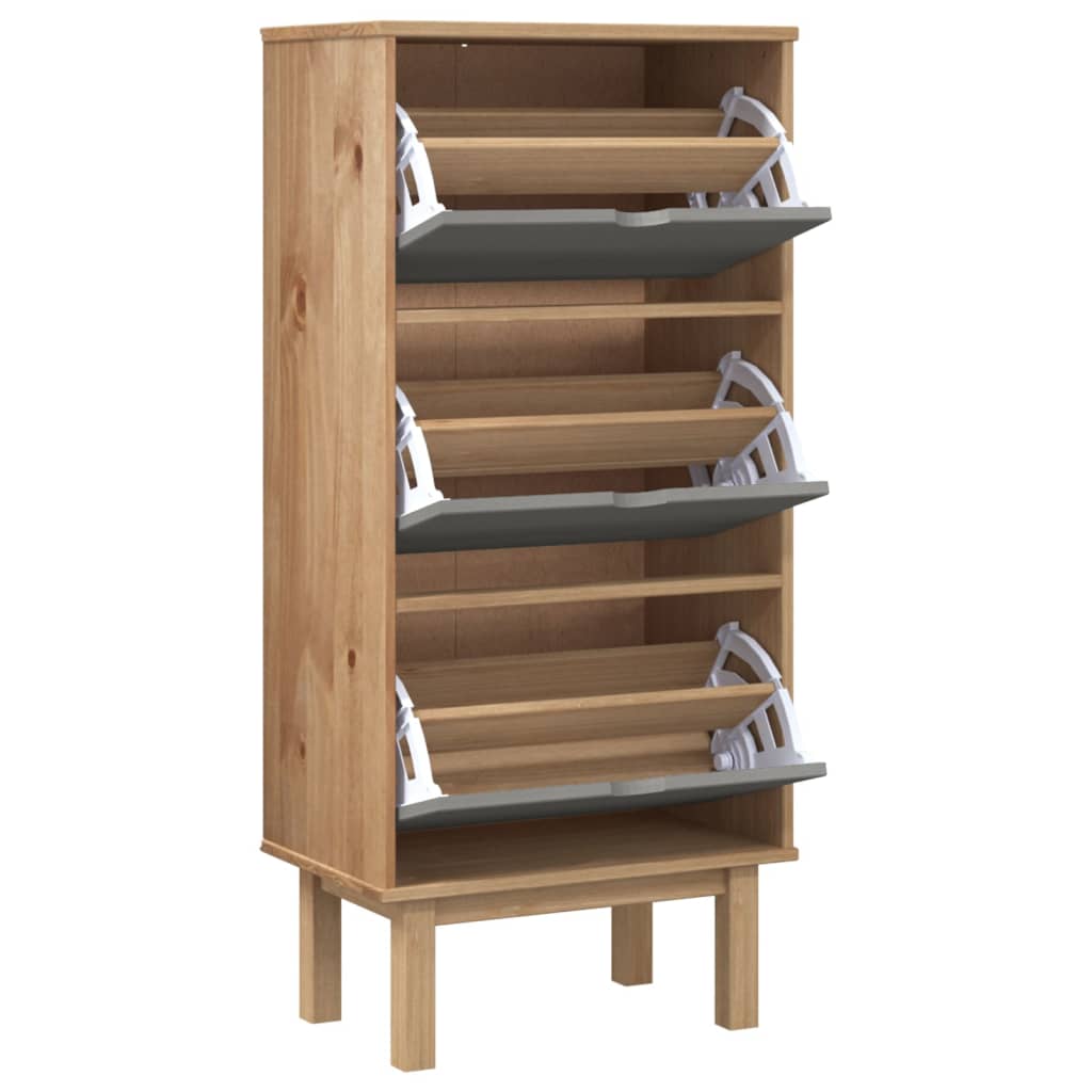 Schuhschrank mit 3 Schubladen Braun und Grau Massivholz Kiefer