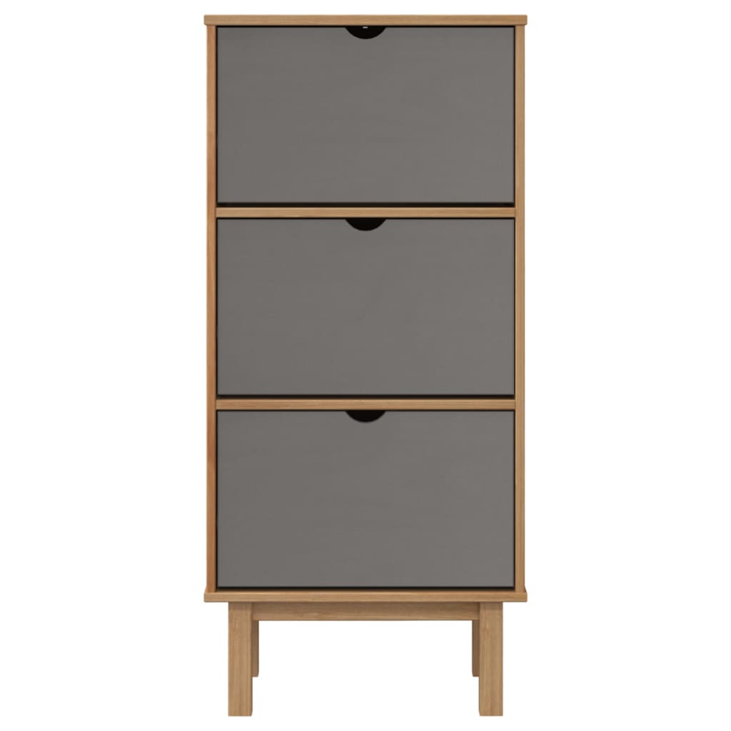 Schuhschrank mit 3 Schubladen Braun und Grau Massivholz Kiefer