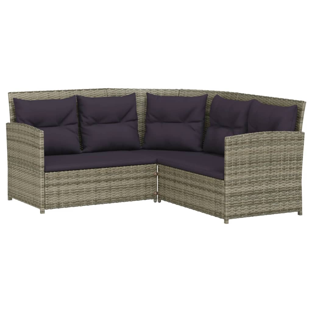 2-tlg. Sofagarnitur in L-Form mit Kissen Grau Poly Rattan