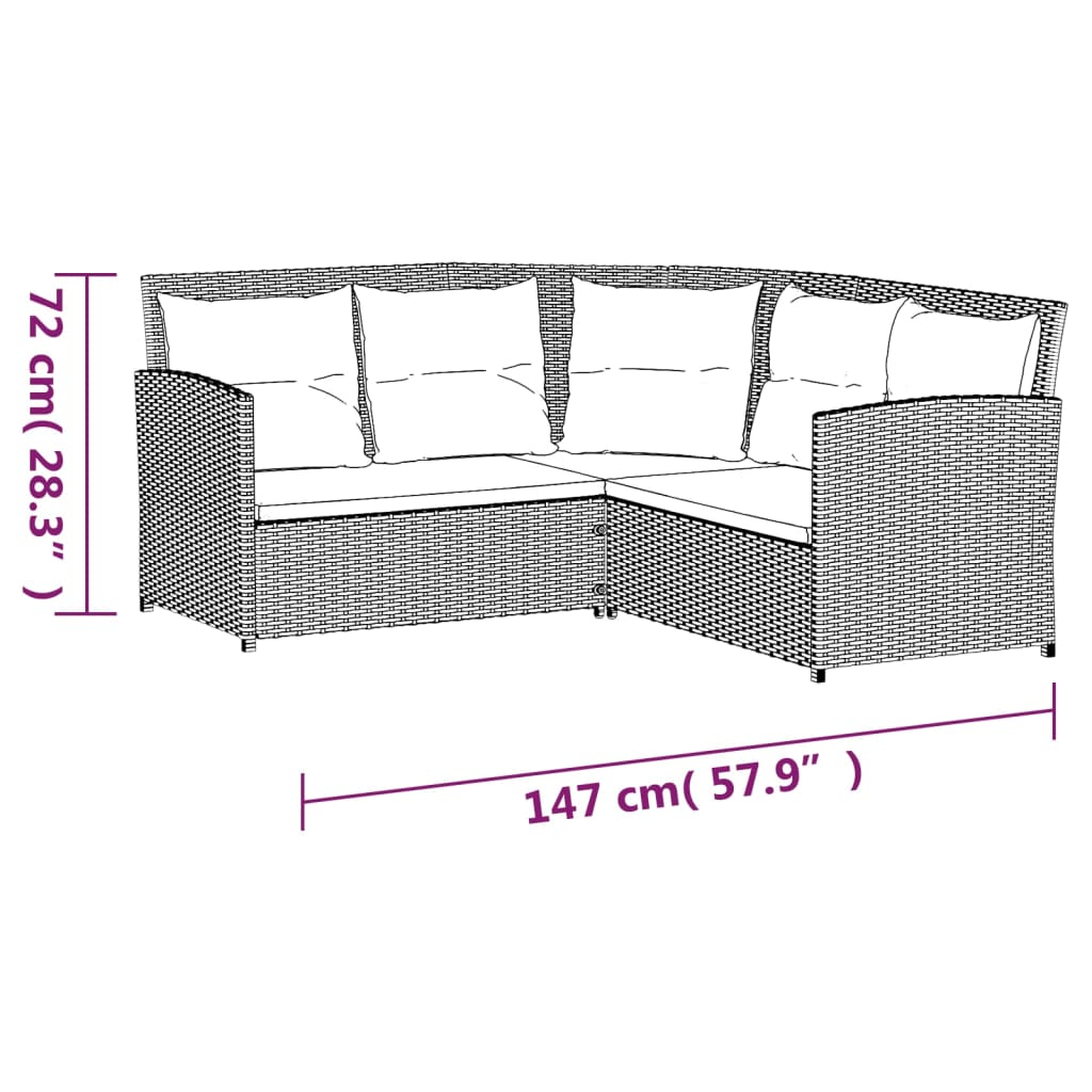 2-tlg. Sofagarnitur in L-Form mit Kissen Grau Poly Rattan