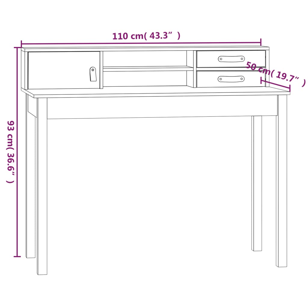 Schreibtisch Grau 110x50x93 cm Massivholz Kiefer
