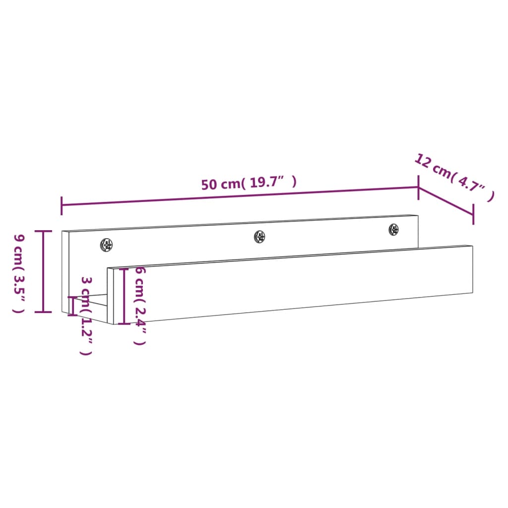 Wandregale 2 Stk. Grau 50x12x9 cm Massivholz Kiefer