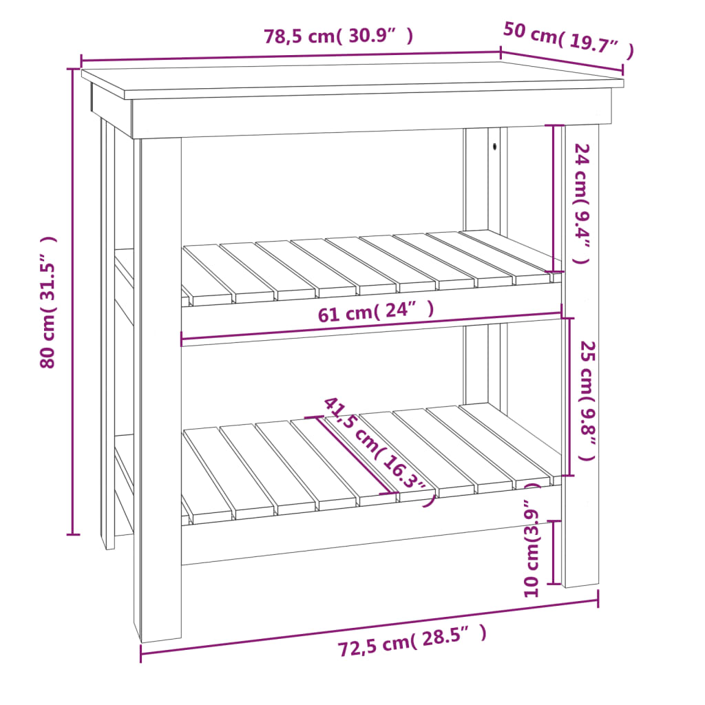 Werkbank Schwarz 78,5x50x80 cm Massivholz Kiefer