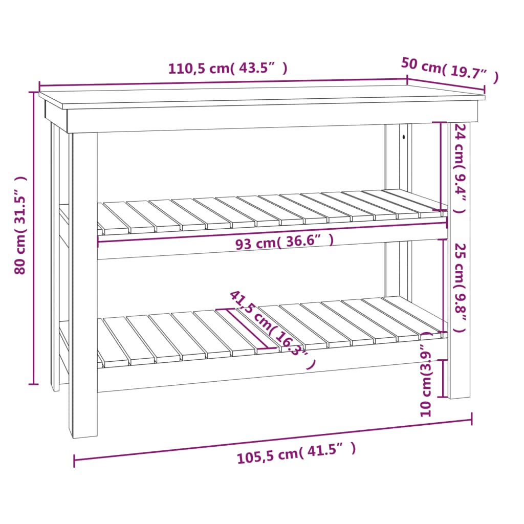 Werkbank Grau 110,5x50x80 cm Massivholz Kiefer