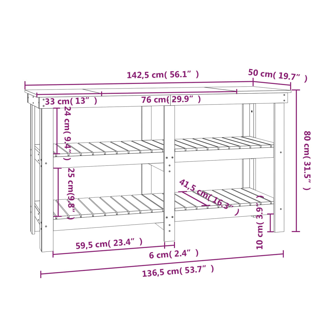 Werkbank Schwarz 142,5x50x80 cm Massivholz Kiefer