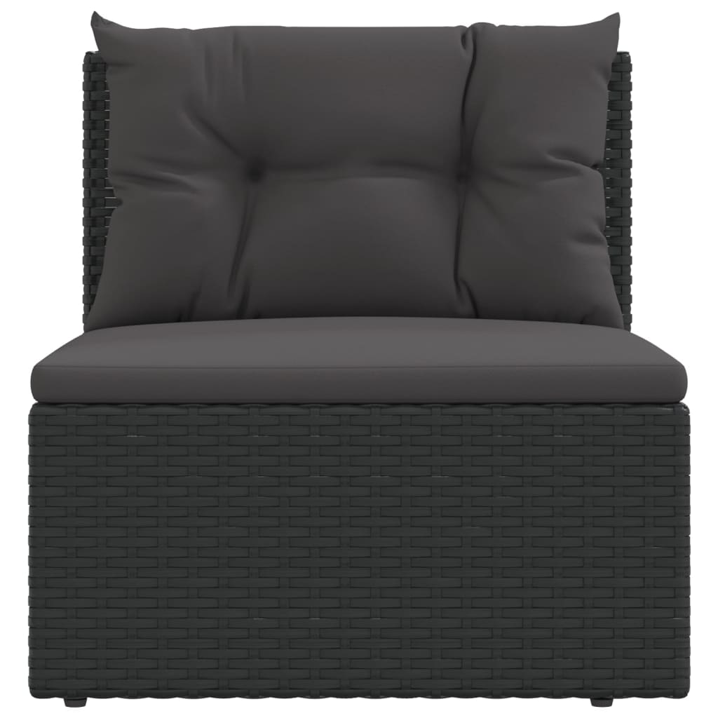 Garten-Mittelsofa mit Kissen Schwarz Poly Rattan