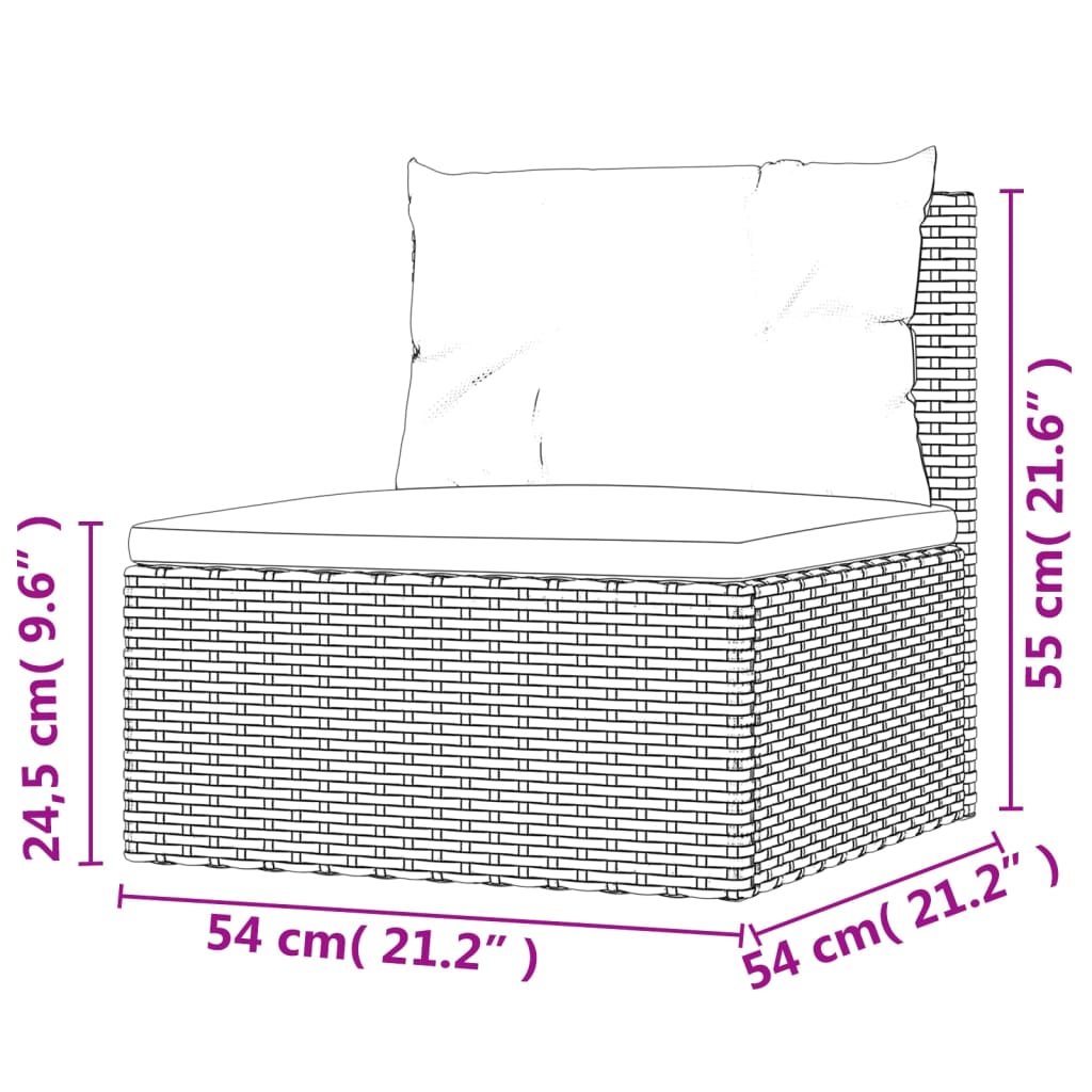 Garten-Mittelsofa mit Kissen Schwarz Poly Rattan