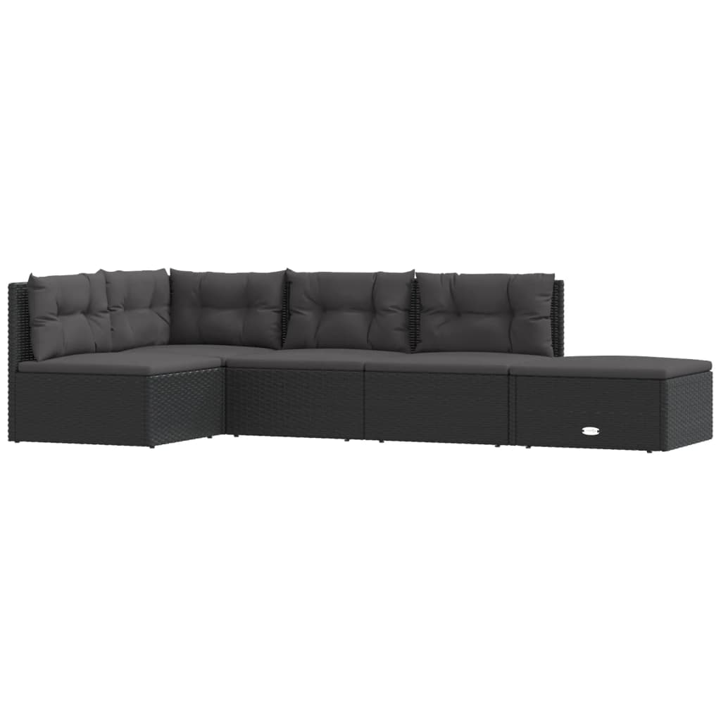 5-tlg. Garten-Lounge-Set mit Kissen Schwarz Poly Rattan