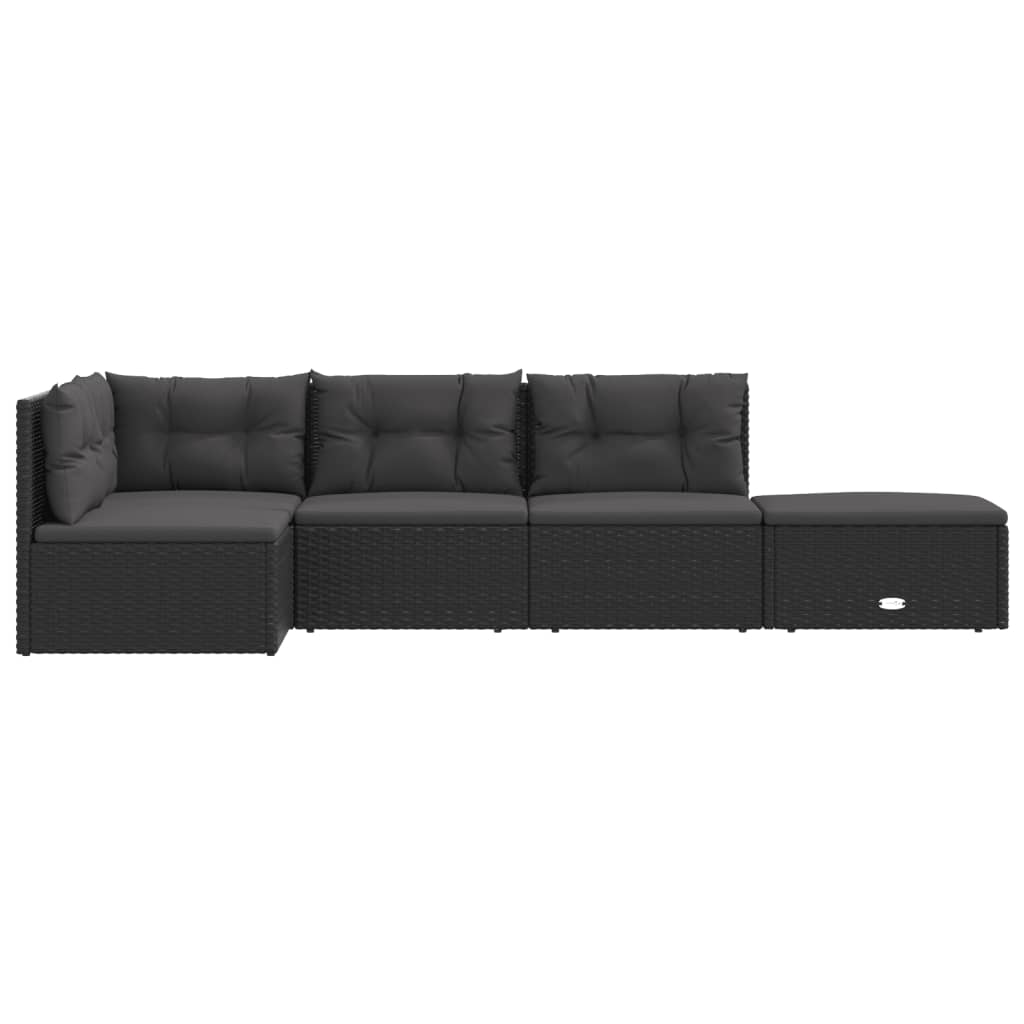 5-tlg. Garten-Lounge-Set mit Kissen Schwarz Poly Rattan