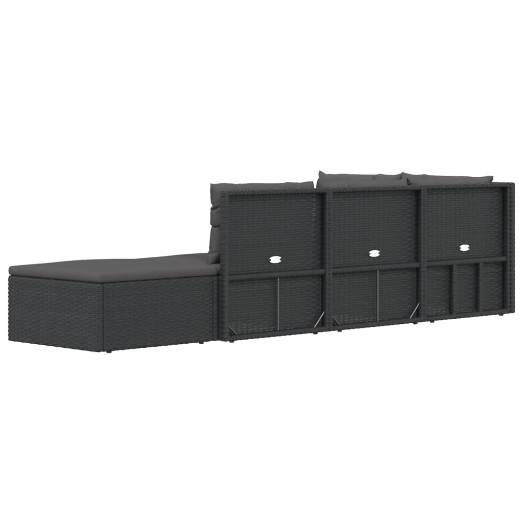 5-tlg. Garten-Lounge-Set mit Kissen Schwarz Poly Rattan