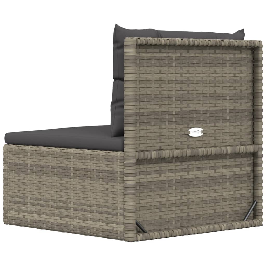 Garten-Mittelsofa mit Kissen Grau Poly Rattan