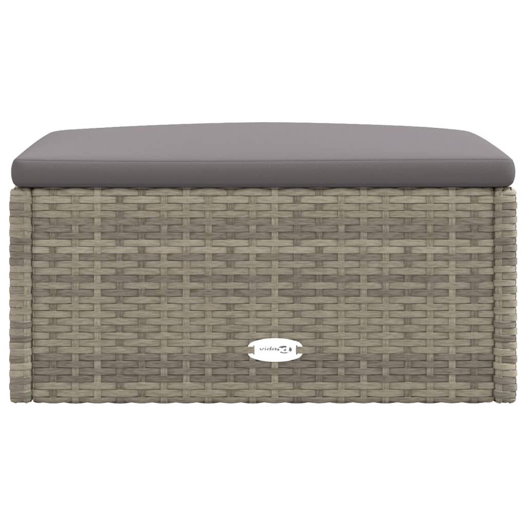 Gartenhocker mit Kissen Grau Poly Rattan