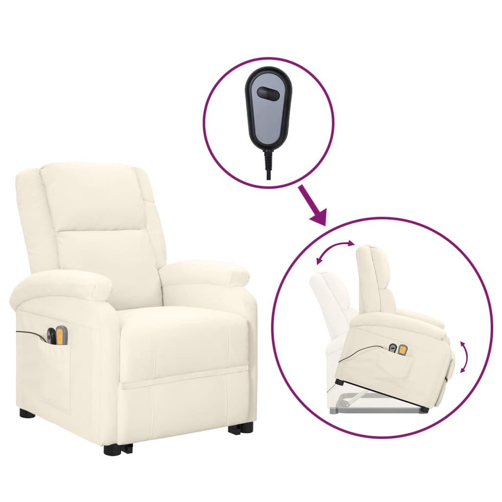 Elektrischer Massagesessel mit Aufstehhilfe Creme Kunstleder