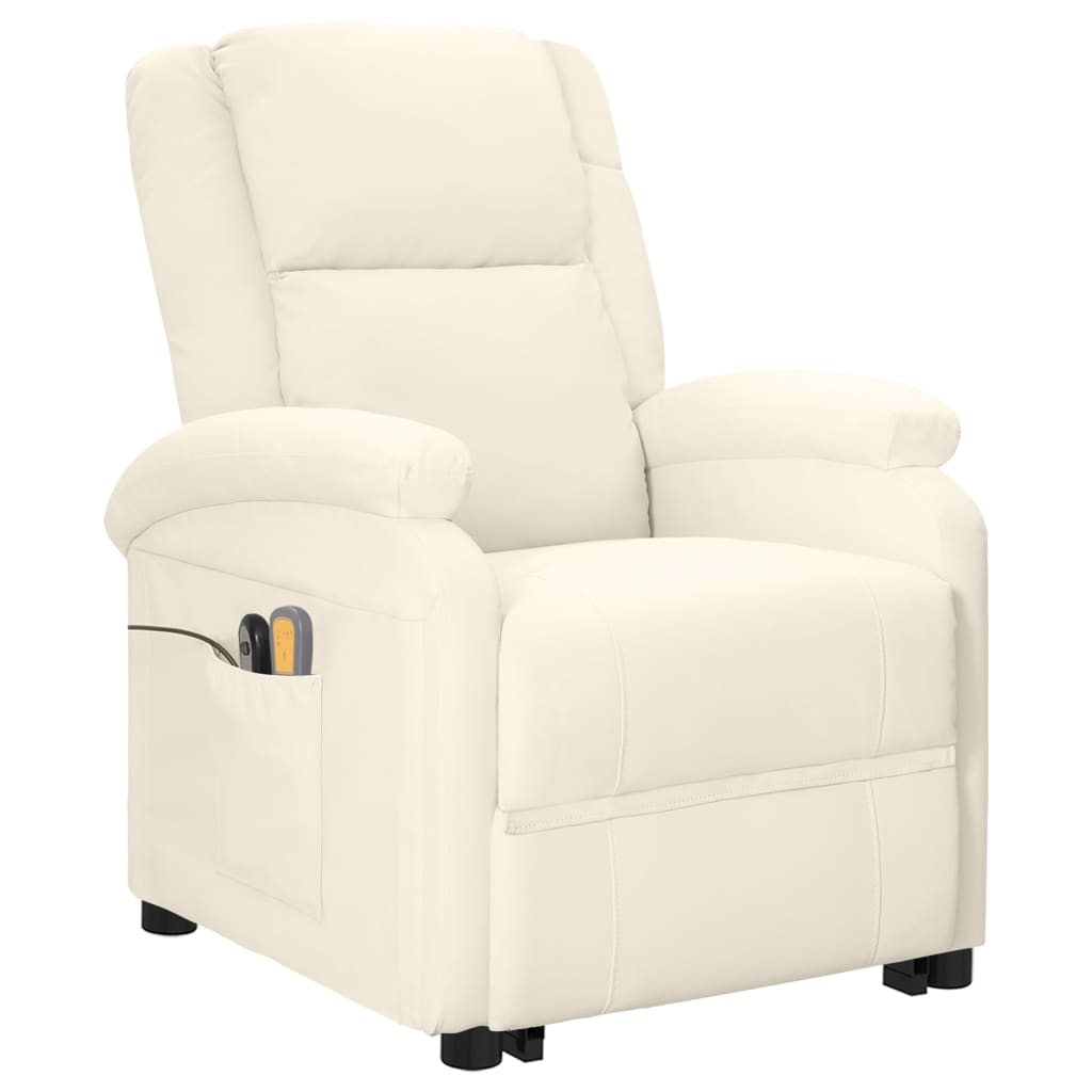 Elektrischer Massagesessel mit Aufstehhilfe Creme Kunstleder