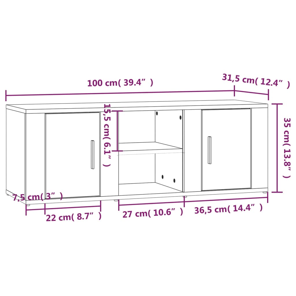 TV-Schrank Schwarz 100x31,5x35 cm Holzwerkstoff