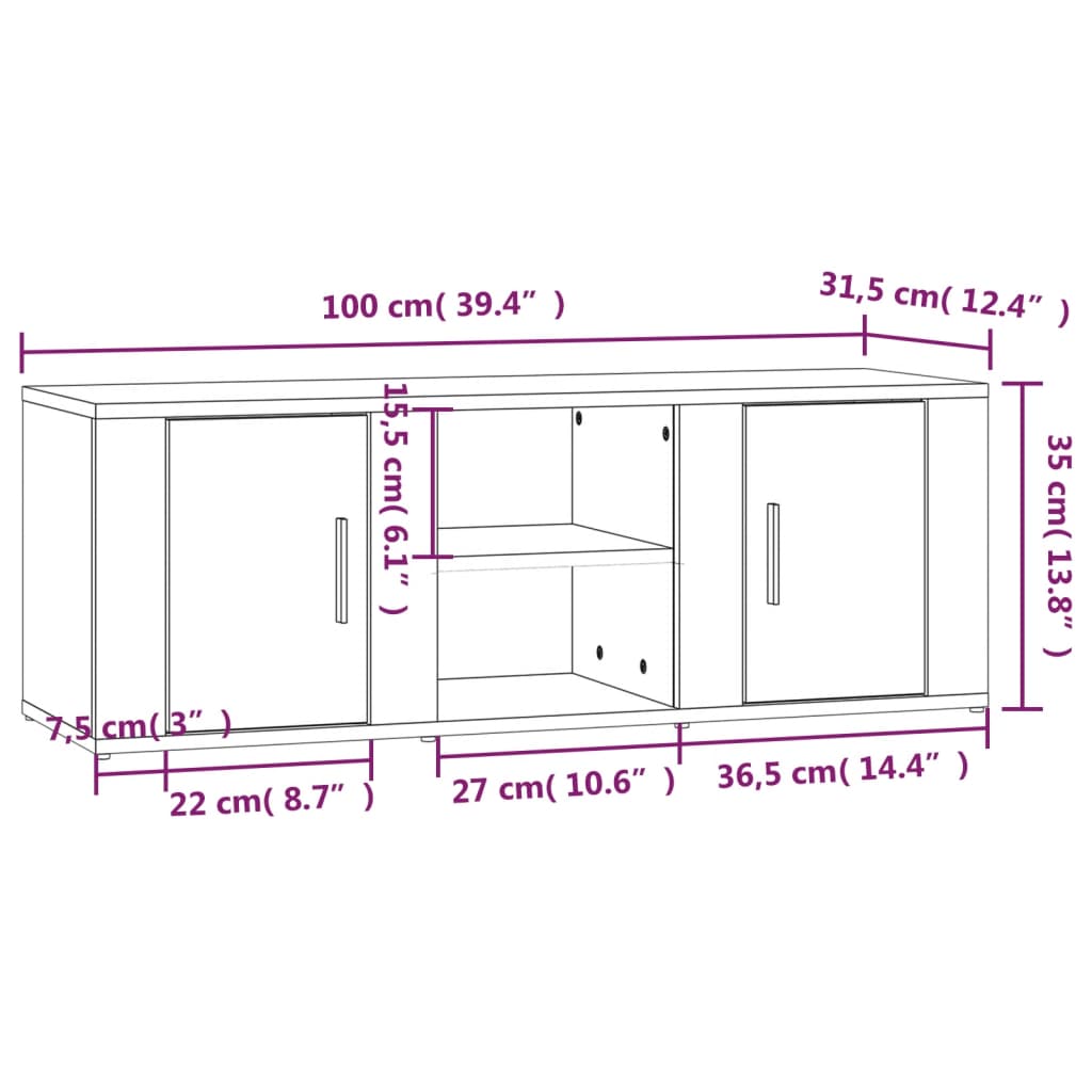 TV-Schrank Hochglanz-Weiß 100x31,5x35 cm Holzwerkstoff