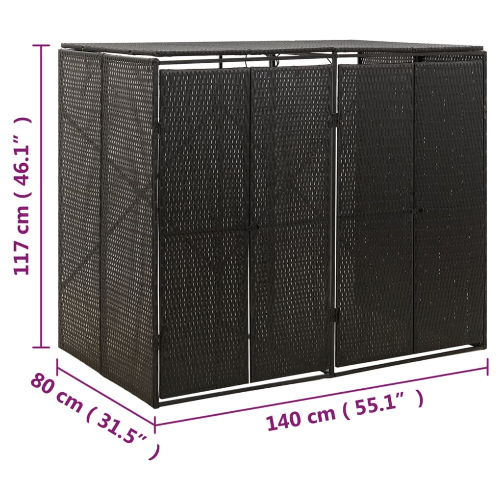 Mülltonnenbox für 2 Tonnen Schwarz 140x80x117 cm Poly Rattan