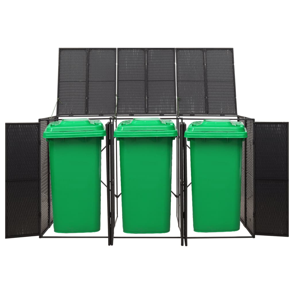 Mülltonnenbox für 3 Tonnen Schwarz 207x80x117 cm Poly Rattan