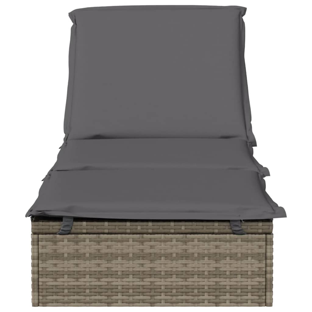 Sonnenliege mit Kissen Grau 201x55x62 cm Poly Rattan