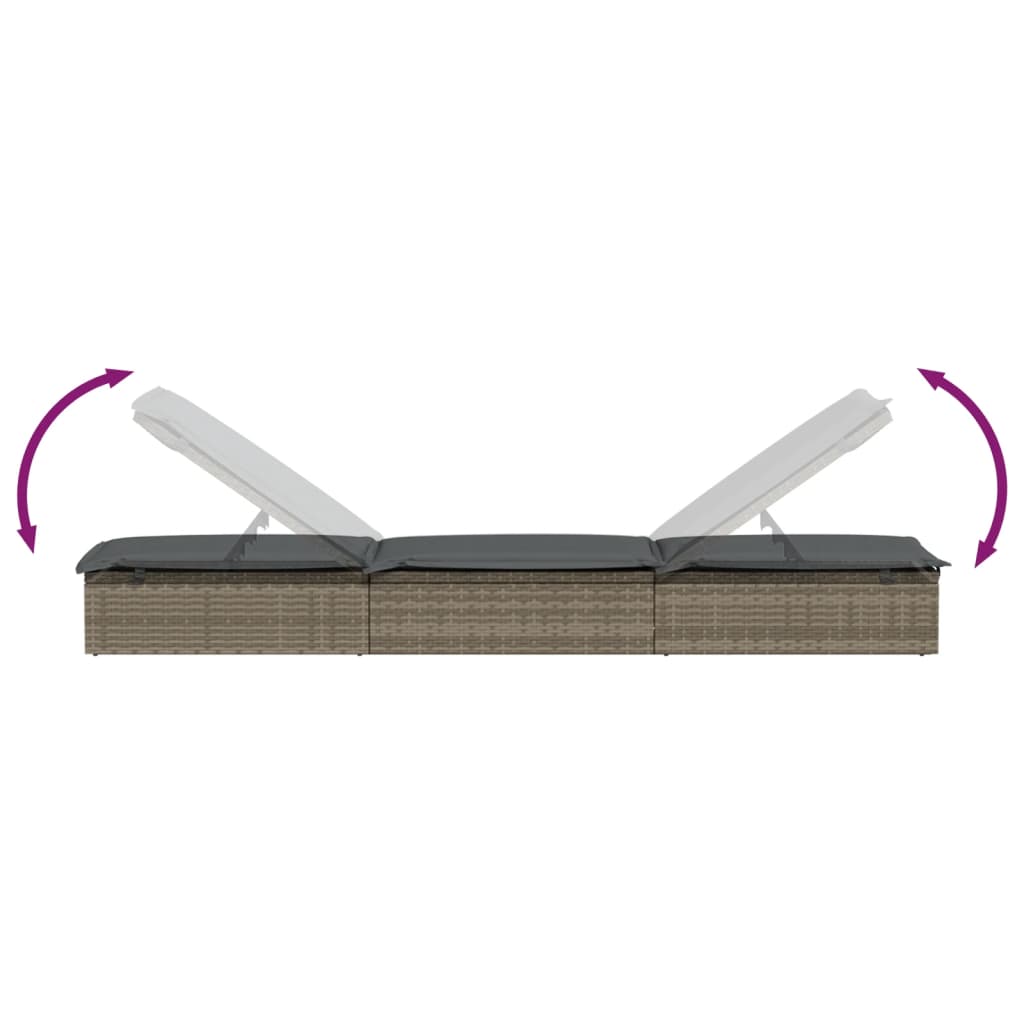 Sonnenliege mit Kissen Grau 201x55x62 cm Poly Rattan