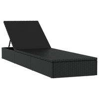 Thumbnail for Sonnenliege mit Auflage Schwarz 201x55x62 cm Poly Rattan