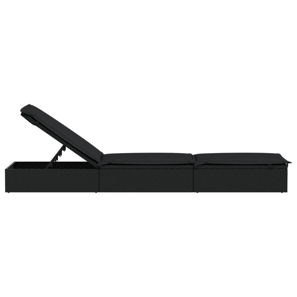 Sonnenliege mit Auflage Schwarz 201x55x62 cm Poly Rattan