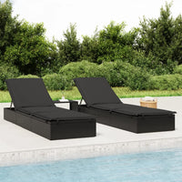 Thumbnail for Sonnenliege mit Auflage Schwarz 201x55x62 cm Poly Rattan