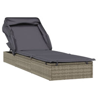 Thumbnail for Sonnenliege mit Faltdach Grau 213x63x97 cm Poly Rattan