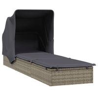 Thumbnail for Sonnenliege mit Faltdach Grau 213x63x97 cm Poly Rattan