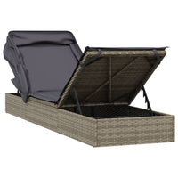 Thumbnail for Sonnenliege mit Faltdach Grau 213x63x97 cm Poly Rattan