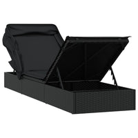 Thumbnail for Sonnenliege mit Faltdach Schwarz 213x63x97 cm Poly Rattan