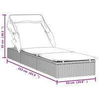Thumbnail for Sonnenliege mit Faltdach Schwarz 213x63x97 cm Poly Rattan